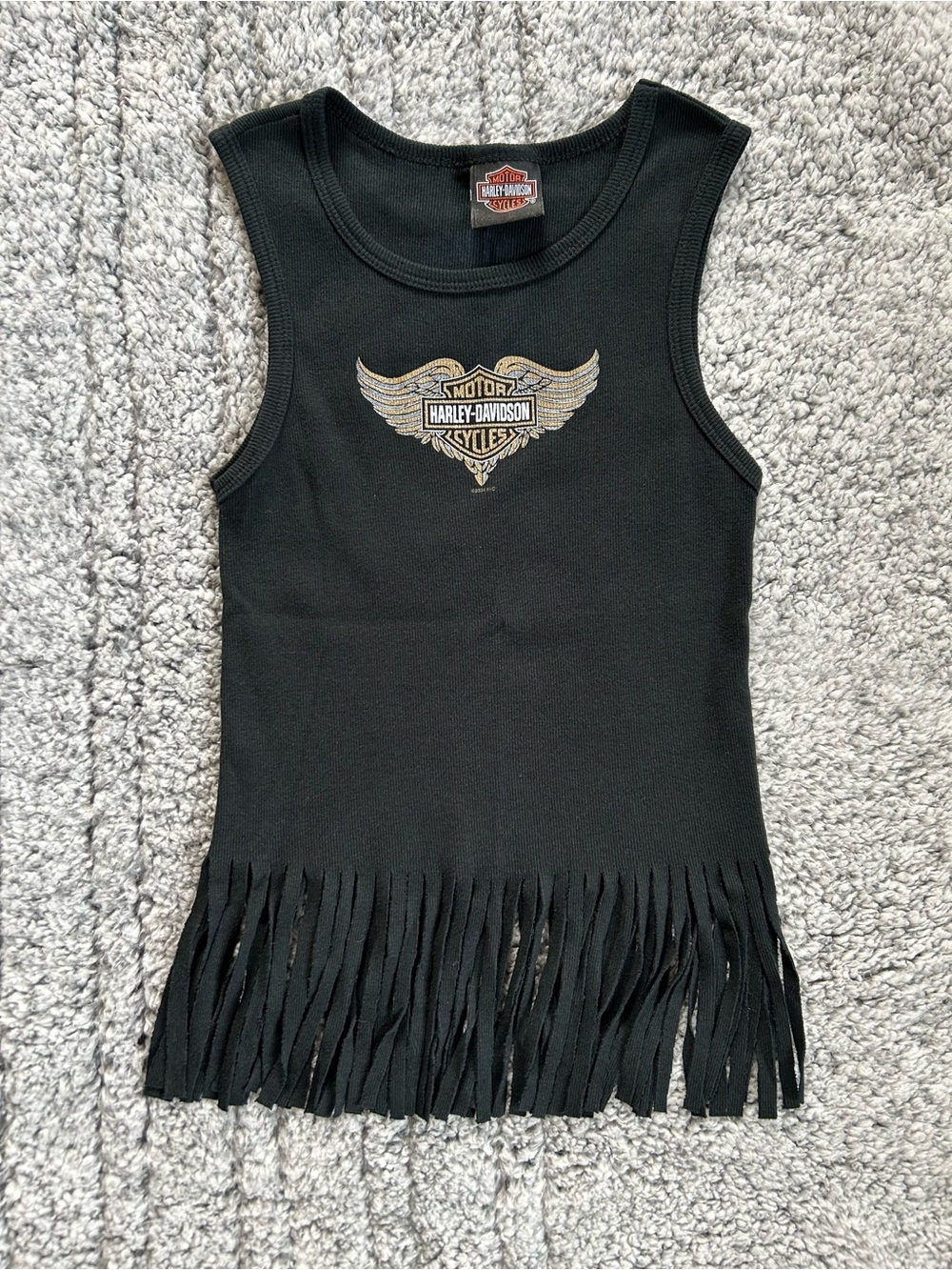 Vintage 2000s Harley-Davidson Black Tank Top with Fringe